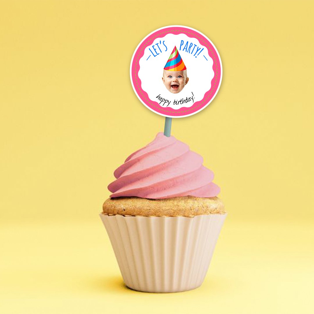 Printable Baby Face Cake Topper with Birthday Hat | Custom Photo - Image 5