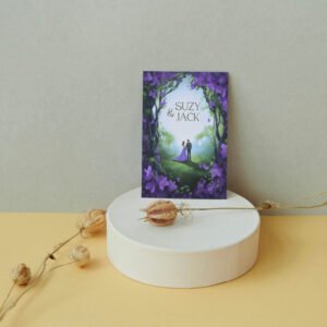 Violet Flower Garden Wedding Timeline Card | Couple Illustration | Double-Sided Printable Invitation