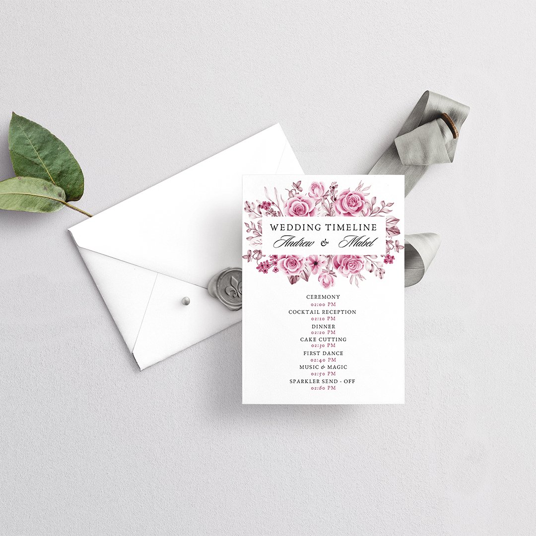 Violet Wedding Invitation Card with Couple Initials | Custom Wedding Timeline | Elegant Printable Invitation - Image 4