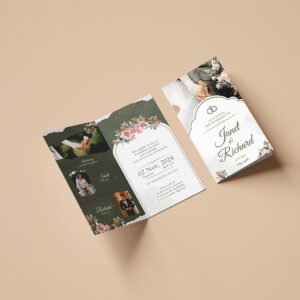Floral Wedding Invitation with Bride & Groom Portraits | 4-Sided Printable Invitation | RSVP & Dress Code Included