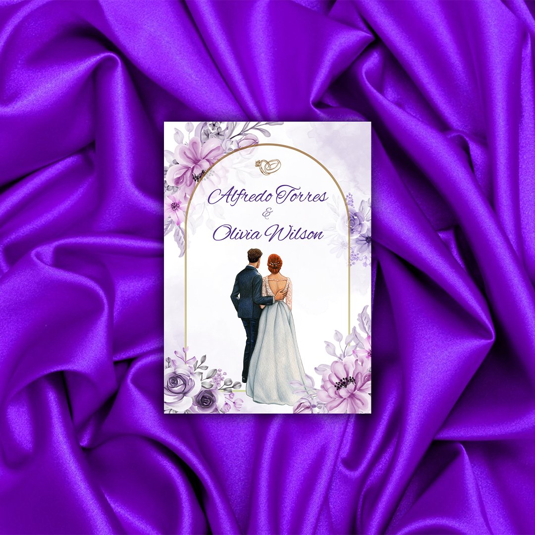 Floral Engagement or Wedding Printable Invitation | Custom Couple Illustration | Purple Floral Invitation | Save the Date Card - Image 4