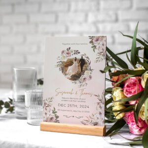 Personalized Romantic Floral Card with Couple Illustration | One-Sided Printable Invitation | Elegant Wedding Card